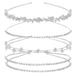 Four silver Babelshar rhinestone headbands with clear round stones, designed for bridal, wedding, and special occasion wear.