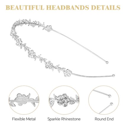Four silver Babelshar rhinestone headbands with clear round stones, designed for bridal, wedding, and special occasion wear.