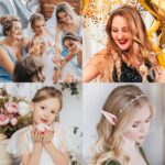 Four silver Babelshar rhinestone headbands with clear round stones, designed for bridal, wedding, and special occasion wear.