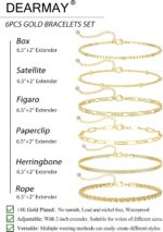 Six 14K gold plated bracelets, including herringbone, Cuban, and paperclip chains, displayed together.