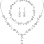 Close-up of a GZWHD white gold plated brass bridal jewelry set with cubic zirconia necklace, earrings, and bracelet.