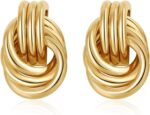 A pair of SHERLOVE Chunky Knot Gold Drop Earrings, 14K gold plated, showcasing their unique knot design and dangle style.