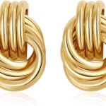 A pair of SHERLOVE Chunky Knot Gold Drop Earrings, 14K gold plated, showcasing their unique knot design and dangle style.