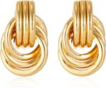 Spiritlele 14K gold and silver tone knot heart link drop dangle earrings with a chunky design for women.