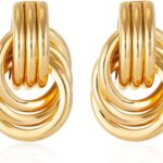 Spiritlele 14K gold and silver tone knot heart link drop dangle earrings with a chunky design for women.