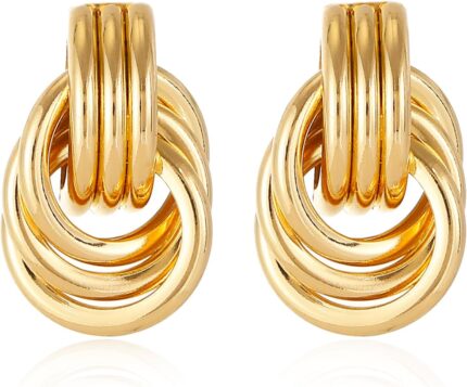 Spiritlele 14K gold and silver tone knot heart link drop dangle earrings with a chunky design for women.