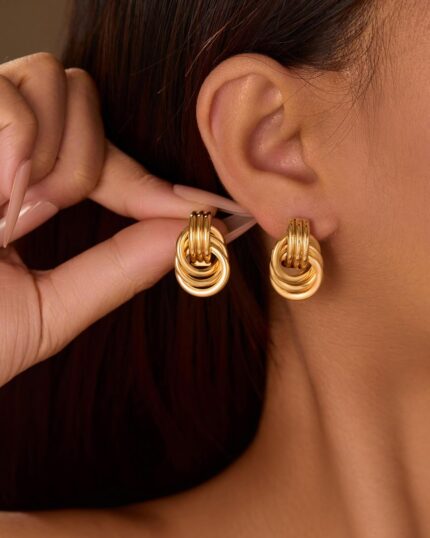 Spiritlele 14K gold and silver tone knot heart link drop dangle earrings with a chunky design for women.