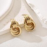 Spiritlele 14K gold and silver tone knot heart link drop dangle earrings with a chunky design for women.