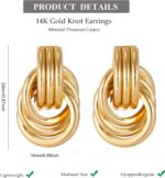 Spiritlele 14K gold and silver tone knot heart link drop dangle earrings with a chunky design for women.