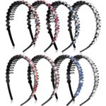 Eight multicolor Syhood rhinestone headbands with teeth combs, arranged to showcase their two distinct styles.