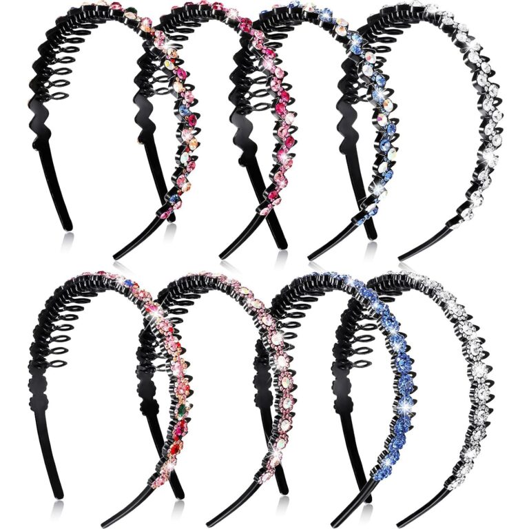 Syhood 8-Pack Multicolor Rhinestone Headbands with Teeth Comb for Women