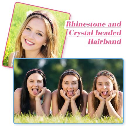 Eight multicolor Syhood rhinestone headbands with teeth combs, arranged to showcase their two distinct styles.