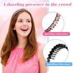 Eight multicolor Syhood rhinestone headbands with teeth combs, arranged to showcase their two distinct styles.