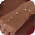 XSBODY silver star dainty hand chain bracelet with crystal accents for women, featuring a rope chain and lobster claw clasp.